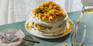 Emelia Jackon’s pavlova stack with whipped cream,passionfruit and mango.