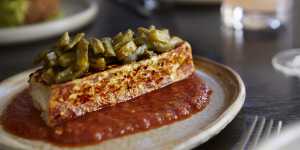 Gold Street Dairy jersey cheese with salsa roja and nopales.