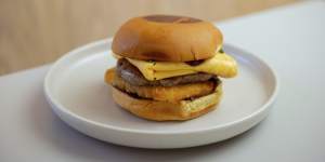 The breakfast burger,featuring pork and fennel patty,hashbrown and an egg fold,is a Soulmate staple.
