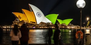 The Opera House was lit up in the colours of the Indian flag to commemorate the 75th anniversary of India’s independence.