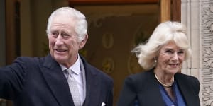 King Charles III and Queen Camilla leaving The London Clinic. Charles was in hospital to receive treatment for an enlarged prostate.