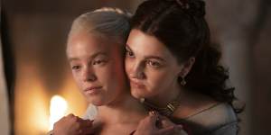 Milly Alcock as Rhaenyra in House of the Dragon,with Emily Carey as young Alicent.