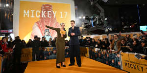 Harriet Rose and Robert Pattinson attend the Mickey 17 World Premiere at Cineworld Leicester Square in London on February 13.