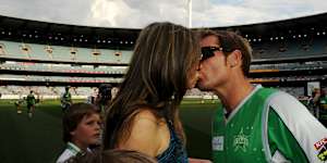 Warne and Liz Hurley at the MCG.