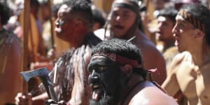 Maori perform a welcome haka for Prime Minister Christopher Luxon and officials at the Waitangi Treaty House. In a fiery exchange at the birthplace of modern New Zealand,Indigenous leaders strongly criticised the current government’s approach to Maori.