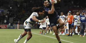 Xavier Coates scores his match-winner against the Warriors in Round 2.