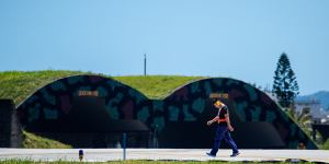 An Air Force personnel is seen at Hualien Air Force Base on August 06,2022 in Hualien,Taiwan. 