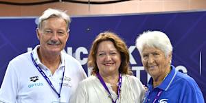 Gina Rinehart and Dawn Fraser during the 2018 Australian swimming trials.