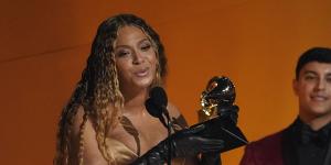 Beyonce accepts her 32nd Grammy Award for her album Renaissance.