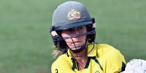 Ellyse Perry batting for Australia during the 50-over World Cup.