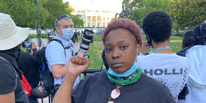 Vanjalic Tolbert protests outside the White House in Washington.