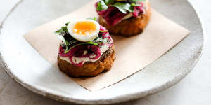 Go-to dish:Falafel crumpet with parsley and quail egg. 