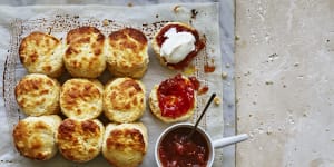 Buttermilk scones with jam and cream.
