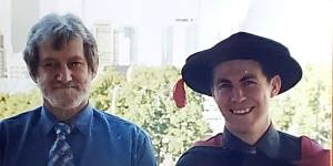 Gary and Daniel Timms after Daniel graduated with his PhD outlining the Bivacor design in 2005. Gary died six months later.