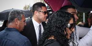 Jarryd Hayne arrives at Newcastle Court for the sentencing hearing on May 6,2021. 