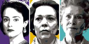 The faces of Queen Elizabeth II on The Crown (from left):Claire Foy,Olivia Colman and Imelda Staunton.