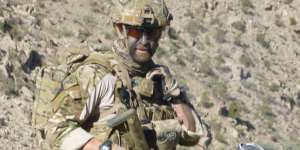Former SAS medic Dusty Miller in camouflage in Afghanistan. 