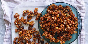 And for our next trick:this spicy,nutty caramel popcorn will disappear.