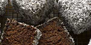 Dan Lepard's double choc lamingtons.