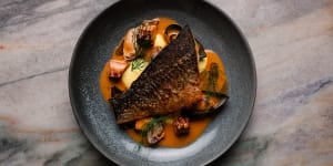 Bouillabaisse stars Murray cod in an emulsified sauce glowing with saffron.