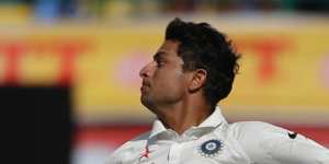 Left-arm spinner:India's Kuldeep Yadav bowls during the first day of their fourth Test against Australia.