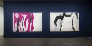 Gabori’s paintings on display at the Fondation Cartier exhibition. 