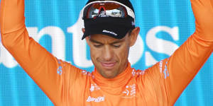 Riding high:Richie Porte celebrates on the podium after winning the overall title in the Tour Down Under.