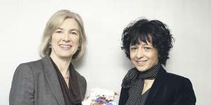 Professors Jennifer Doudna (left) and Emmanuelle Charpentier with a model of CRISPR-Cas9. The pair won the Nobel Prize for Chemistry for their contribution to its development.