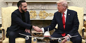US President Donald Trump meets El Salvador President Nayib Bukele in the Oval Office on Monday (Tuesday AEST).