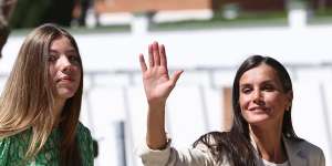 The Queen of Spain,Letizia,with her daughter,the Princess Infanta Sofia (left).