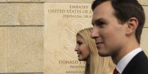 US President Donald Trump\'s daughter Ivanka,left,and White House senior adviser Jared Kushner attend the opening ceremony of the new American embassy in Jerusalem on Monday.