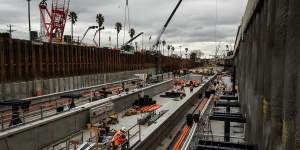 Works at Bentleigh station in 2016. Eighteen level crossings are being removed on the Frankston line,at a cost of $3 billion.