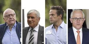 Power and influence:Media moguls Rupert Murdoch,Kerry Stokes and Lachlan Murdoch,and former prime minister Malcolm Turnbull.