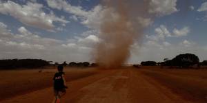 Inland NSW and Victoria roasted on Tuesday,with days more of the extreme weather to come. Tolarno station on the lower Darling had dust devils to add to the heat.