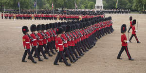 Members of the Welsh Guards on the parade ground during the Trooping the Colour.