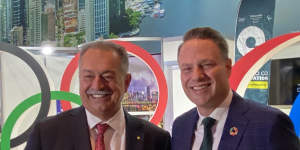 Lord Mayor Adrian Schrinner (right) with Andrew Liveris,president of the Brisbane Organising Committee for the 2032 Olympic Games.
