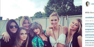 Taylor Swift in 2015 with former best friends including Cara Delevingne,Kendall Jenner,Karlie Kloss and Gigi Hadid.