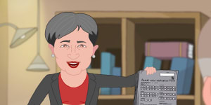 Labor frontbencher Penny Wong is depicted instructing Anthony Albanese in election fraud.