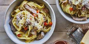 Pappardelle with white pork ragu,sage and lemon.