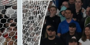 The crowd watches Italy save an English penalty in a shootout during the final of the UEFA Euro 2020 on July 11.
