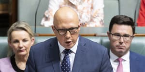 Opposition Leader Peter Dutton during his budget-in-reply speech. 