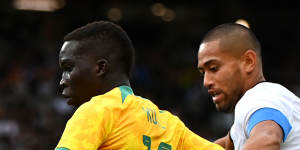 Garang Kuol impressed for the Socceroos against New Zealand.
