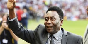 Pele attends Soccer Aid as the Guest of Honour at Old Trafford in Manchester on June 5,2016.
