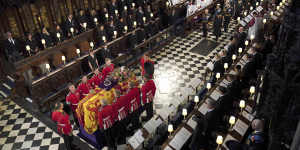 The coffin of Queen Elizabeth II at St George’s Chapel.