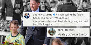 Ben Roberts-Smith’s girlfriend Sarah Matulin has accused former SAS soldier and potential war crimes witness Andrew Hastie of being a “traitor” after the Liberal MP posted a photo of himself and his children remembering the fallen on ANZAC Day.