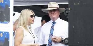 Barnaby Joyce and wife Vikki Campion during a rally against renewable energy on February 6.