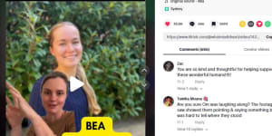 A screenshot from a TikTok video by Mia Findlay in which she names and identifies Bea McDonald as one of the students at a meeting where a report into sexual violence was torn up.