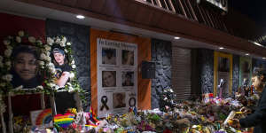 A memorial outside of Club Q on Friday,November. 25,2022,in Colorado Springs.