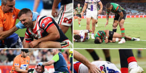 Players who suffered a concussion in the last NRL season:(Clockwise from top left) James Tedesco,Alex Johnston,Kalyn Ponga and Jordan Rapana.
