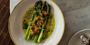 Asparagus with mussel beurre blanc and tarragon oil at Enoteca Boccaccio.